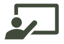 Person pointing at a large presentation screen